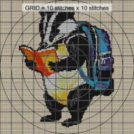 badger-reading-map close-up cross stitch detail showing color changes, confetti areas and stitch texture