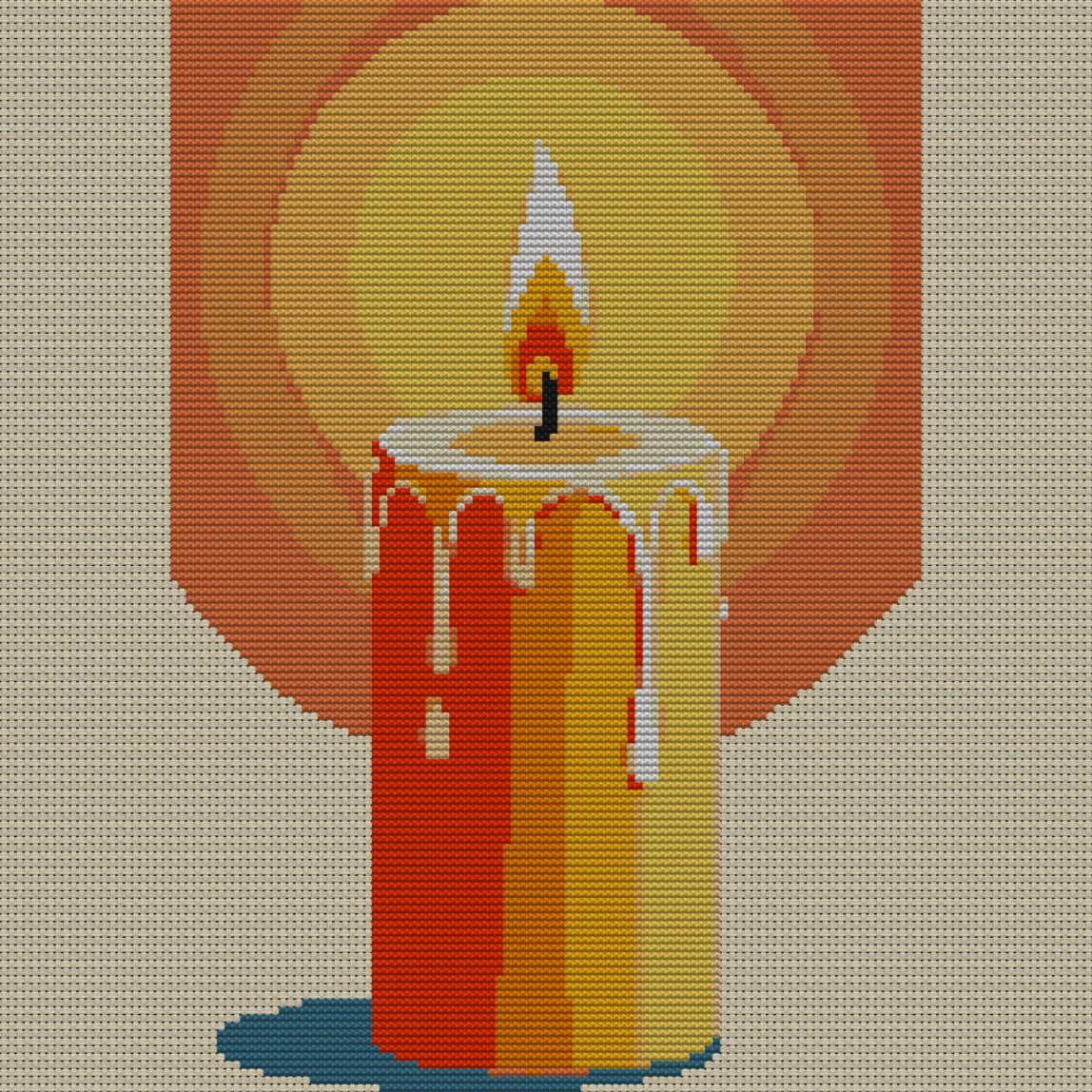 candle full cross stitch design mockup without frame, realistic embroidery preview