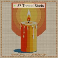 candle cross stitch start point map with highlighted thread start positions in the full design