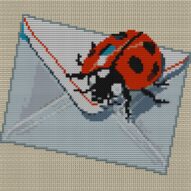 ladybug-reading-letter full cross stitch design mockup without frame, realistic embroidery preview