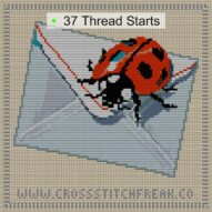 ladybug-reading-letter cross stitch start point map with highlighted thread start positions in the full design