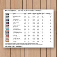 mountain-range thread color chart with DMC, Anchor, Sullivans, J&P Coats and Maxi color references