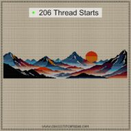 mountain-range cross stitch start point map with highlighted thread start positions in the full design