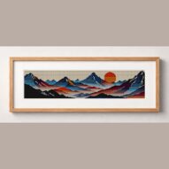 mountain-range framed cross stitch mockup, realistic finished embroidery design, PDF pattern digital download