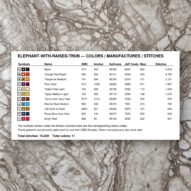 elephant-with-raised-trun thread color chart with DMC, Anchor, Sullivans, J&P Coats and Maxi color references