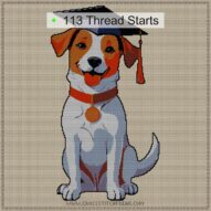 graduate-dog-with-cap cross stitch start point map with highlighted thread start positions in the full design