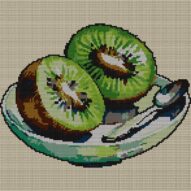 kiwi-halves full cross stitch design mockup without frame, realistic embroidery preview