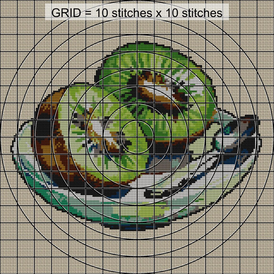 kiwi-halves zoomed stitching detail kiwi-halves close-up cross stitch detail showing color changes, confetti areas and stitch texture