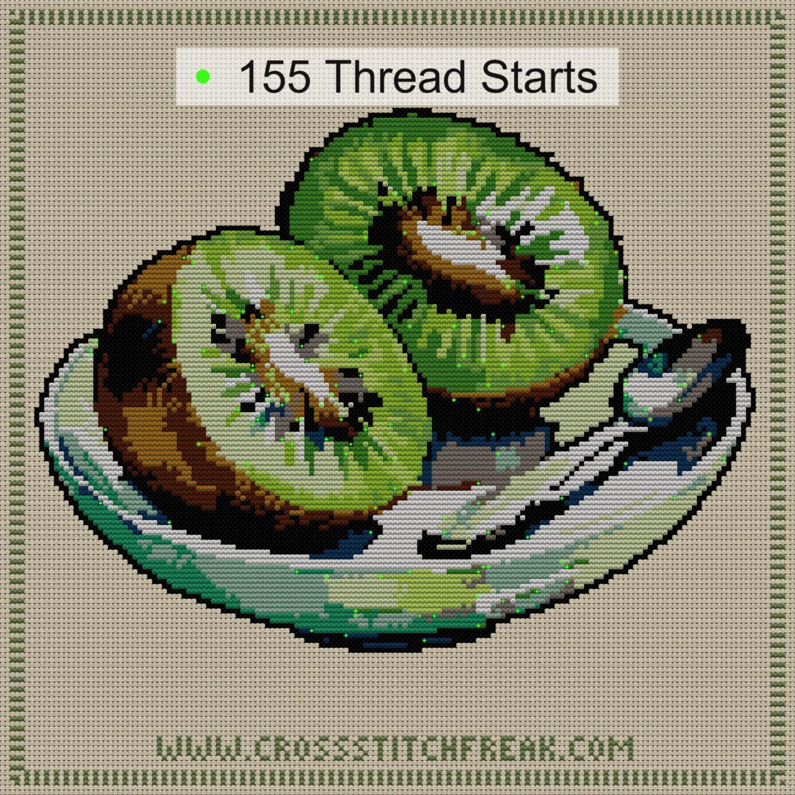 kiwi-halves thread start point map kiwi-halves cross stitch start point map with highlighted thread start positions in the full design