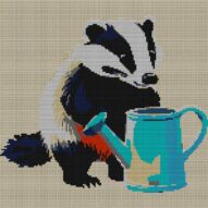 badger-gardening full cross stitch design mockup without frame, realistic embroidery preview
