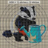 badger-gardening close-up cross stitch detail showing color changes, confetti areas and stitch texture