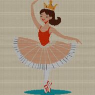 ballerina-with-crown full cross stitch design mockup without frame, realistic embroidery preview