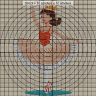 ballerina-with-crown close-up cross stitch detail showing color changes, confetti areas and stitch texture