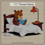 bear-reading-bedtime-stor cross stitch start point map with highlighted thread start positions in the full design