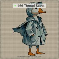 goose-with-raincoat-and-b cross stitch start point map with highlighted thread start positions in the full design