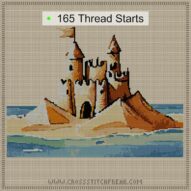 sandcastle cross stitch start point map with highlighted thread start positions in the full design