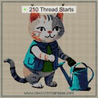 cat-gardener-with-waterin cross stitch start point map with highlighted thread start positions in the full design