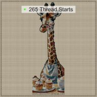 giraffe-baking-cupcakes cross stitch start point map with highlighted thread start positions in the full design