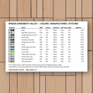 bridge-over-misty-valley thread color chart with DMC, Anchor, Sullivans, J&P Coats and Maxi color references