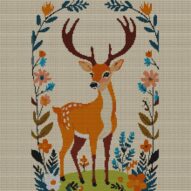 deer-antlers full cross stitch design mockup without frame, realistic embroidery preview