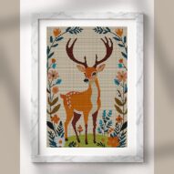 deer-antlers alternative framed cross stitch mockup, realistic finished embroidery presentation