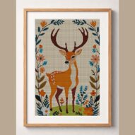 deer-antlers framed cross stitch mockup, realistic finished embroidery design, PDF pattern digital download
