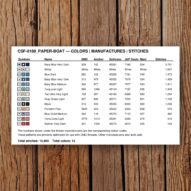 paper-boat thread color chart with DMC, Anchor, Sullivans, J&P Coats and Maxi color references