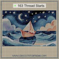 paper-boat cross stitch start point map with highlighted thread start positions in the full design
