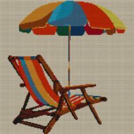 beach-chair full cross stitch design mockup without frame, realistic embroidery preview