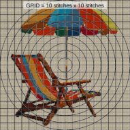 beach-chair close-up cross stitch detail showing color changes, confetti areas and stitch texture