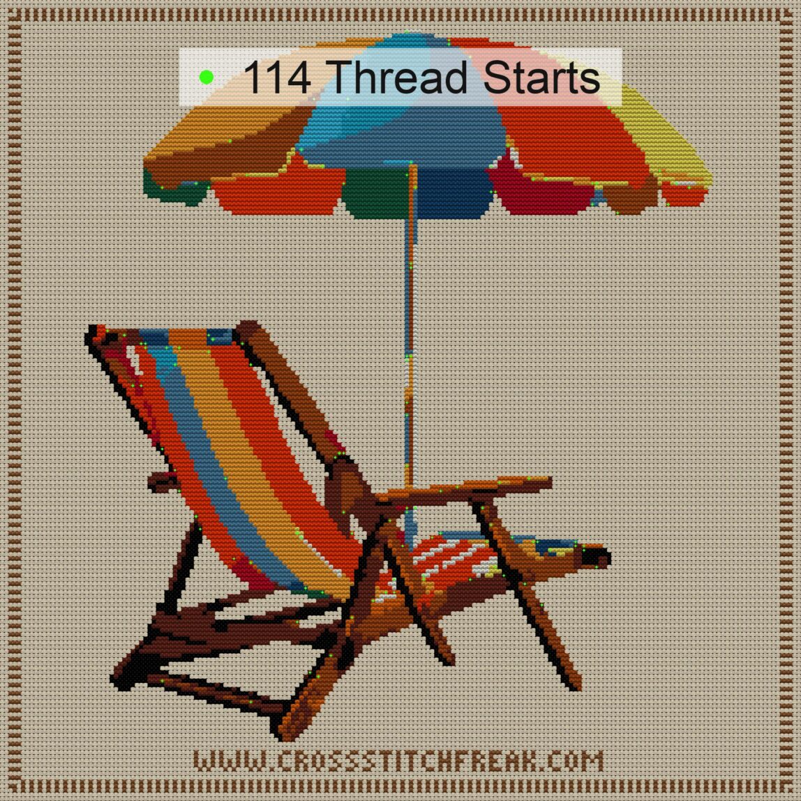 beach-chair cross stitch start point map with highlighted thread start positions in the full design