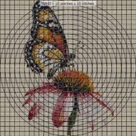 butterfly-on-coneflower close-up cross stitch detail showing color changes, confetti areas and stitch texture