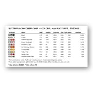 butterfly-on-coneflower thread color chart with DMC, Anchor, Sullivans, J&P Coats and Maxi color references