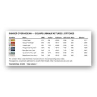 sunset-over-ocean thread color chart with DMC, Anchor, Sullivans, J&P Coats and Maxi color references