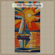 sunset-over-ocean cross stitch start point map with highlighted thread start positions in the full design
