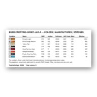 bear-carrying-honey-jar-a thread color chart with DMC, Anchor, Sullivans, J&P Coats and Maxi color references