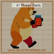 bear-carrying-honey-jar-a cross stitch start point map with highlighted thread start positions in the full design