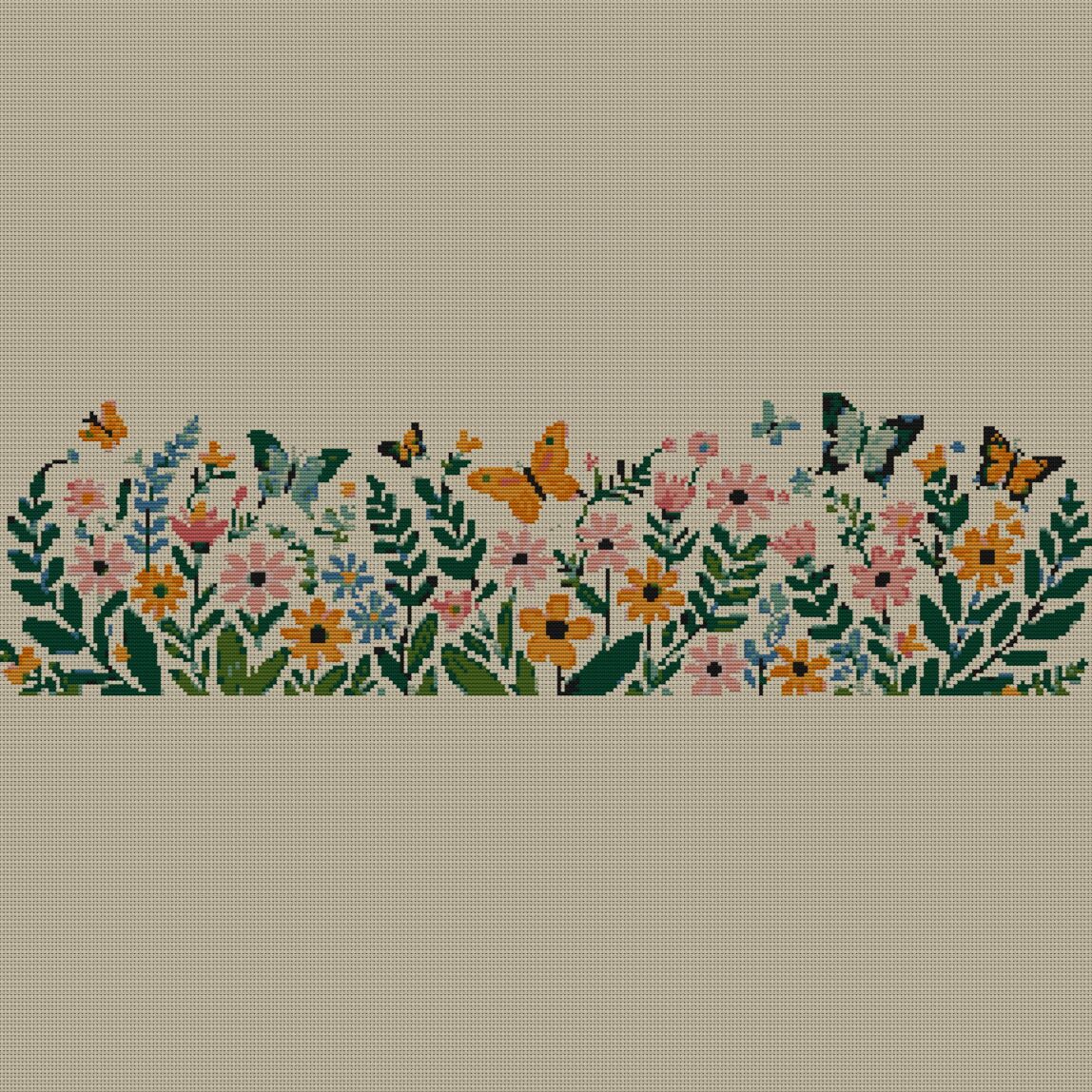 wildflower-wreath full design mockup without frame wildflower-wreath full cross stitch design mockup without frame, realistic embroidery preview