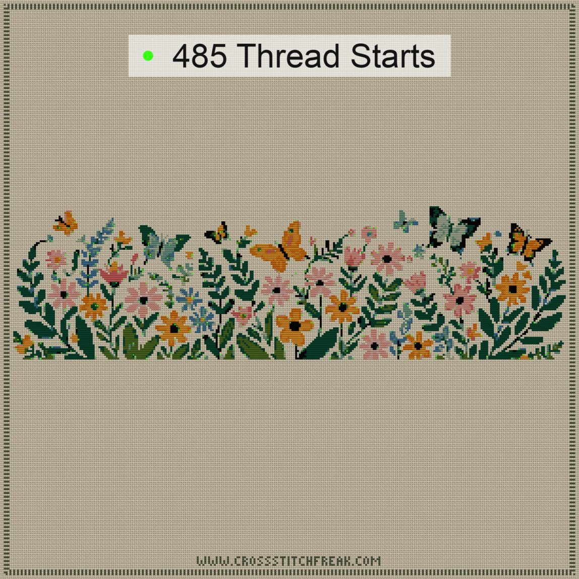 wildflower-wreath thread start point map wildflower-wreath cross stitch start point map with highlighted thread start positions in the full design