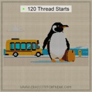 penguin-with-briefcase cross stitch start point map with highlighted thread start positions in the full design