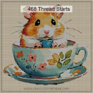 hamster-in-teacup cross stitch start point map with highlighted thread start positions in the full design