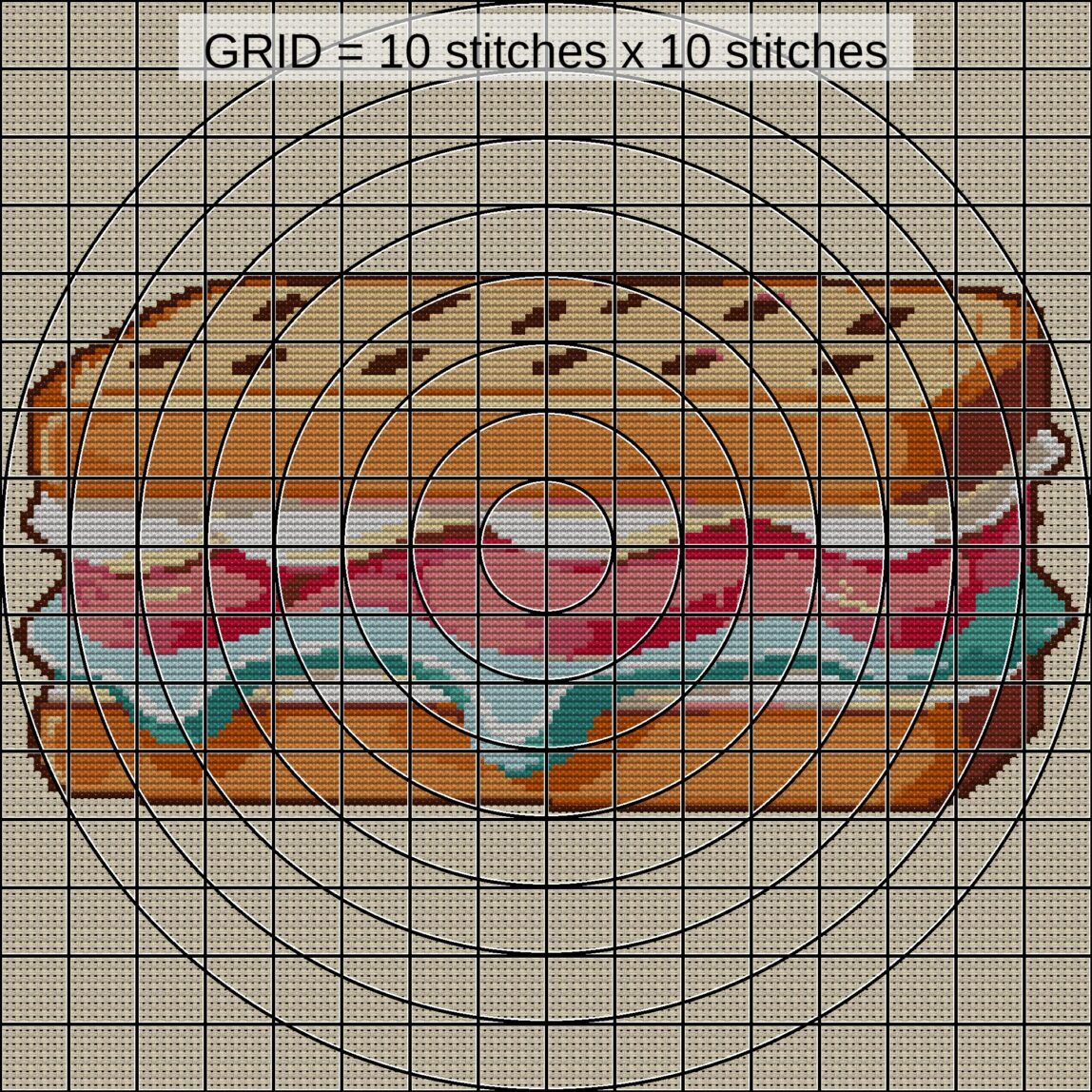 ice-cream-sandwich zoomed stitching detail ice-cream-sandwich close-up cross stitch detail showing color changes, confetti areas and stitch texture