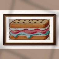ice-cream-sandwich alternative framed cross stitch mockup, realistic finished embroidery presentation