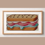 ice-cream-sandwich framed cross stitch mockup, realistic finished embroidery design, PDF pattern digital download