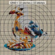 seagull-with-french-fries close-up cross stitch detail showing color changes, confetti areas and stitch texture