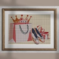 ballet-shoes alternative framed cross stitch mockup, realistic finished embroidery presentation