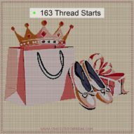 ballet-shoes cross stitch start point map with highlighted thread start positions in the full design
