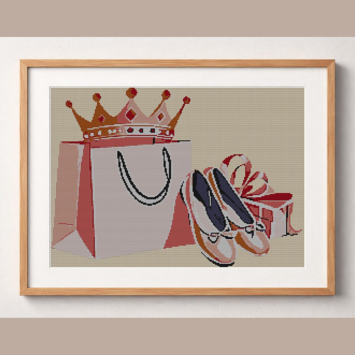 ballet-shoes framed cross stitch mockup ballet-shoes framed cross stitch mockup, realistic finished embroidery design, PDF pattern digital download
