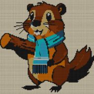 beaver-wearing-scarf full cross stitch design mockup without frame, realistic embroidery preview