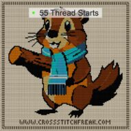 beaver-wearing-scarf cross stitch start point map with highlighted thread start positions in the full design
